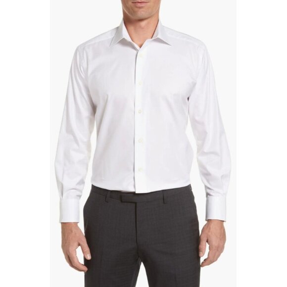 David Donahue Men’s 18 34/35 White Cotton Regular Fit Dress Shirt Formal Office - Picture 2 of 12